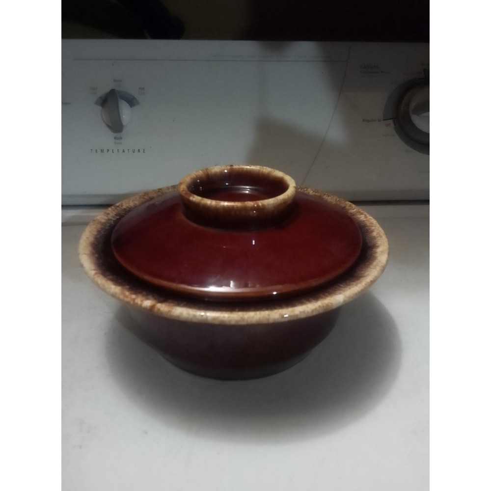 HULL Brown Glaze 2qt Oval Casserole Dish With Lid Oven Proof   10 x 7.5x4in